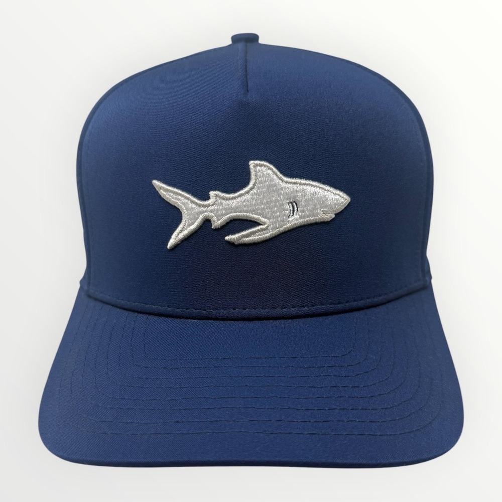 Waggle Golf Shark Snapback Hat Navy Blue Laser Perforated Performance Cap